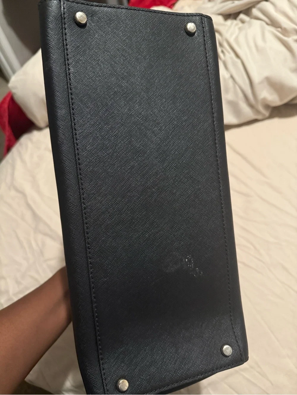 kate spade black leather tote with gold logo